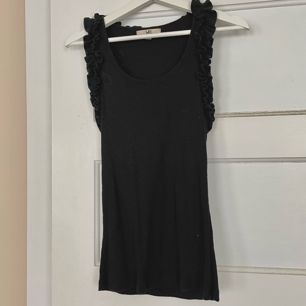 YA black racer-back tanktop with ruffle detail